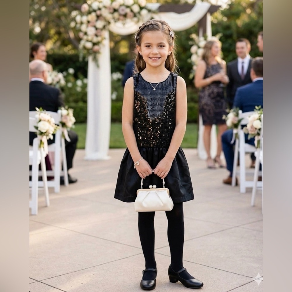 Joe fresh sequin girls dress fits 6/7 black color perfect for that special event